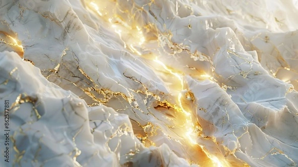 Obraz A detailed view of a white and gold marble texture with intricate patterns