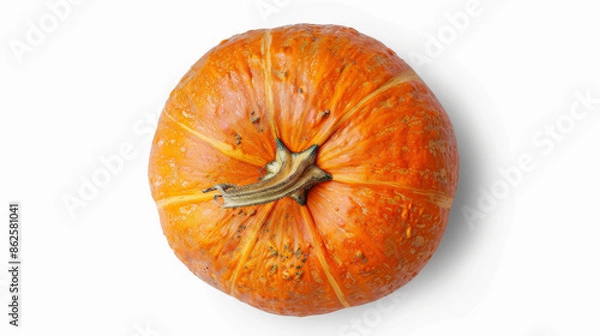 Fototapeta An orange pumpkin from above on a clear background.