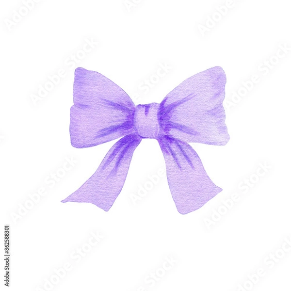 Fototapeta Watercolor lavender bow and ribbon hand painted element