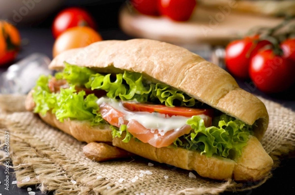 Obraz Croissant sandwich with salted salmon