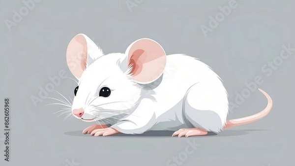 Obraz Cute white mouse in a simple vector illustration.
