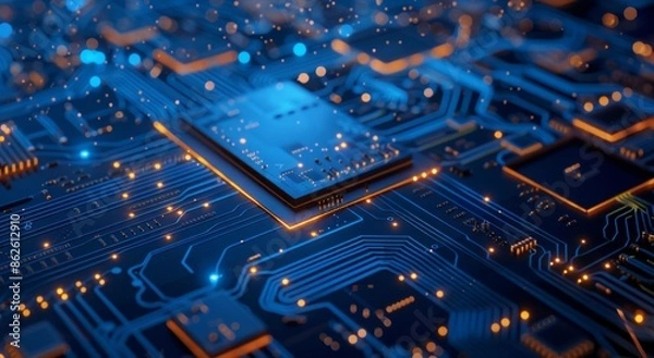 Obraz A close up of a computer chip on a motherboard