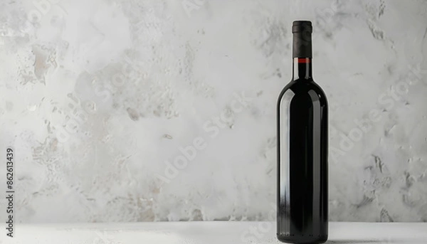Fototapeta Bottle of tasty red wine on white background, space for text