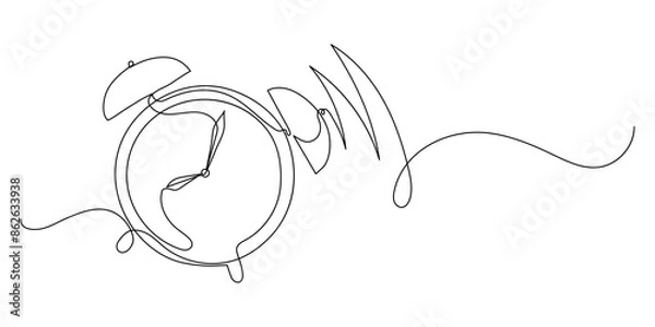Fototapeta Alarm clock. Continuous line drawing.