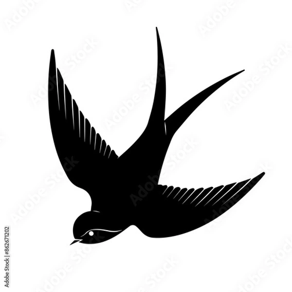 Fototapeta simple black swallow silhouette on white background