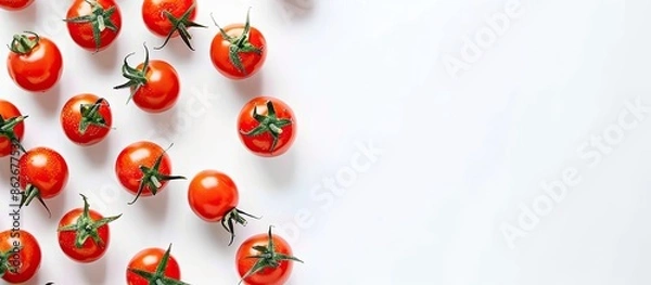 Obraz A creative flat lay composition featuring tomatoes and text on a white background banner with ample copy space image.