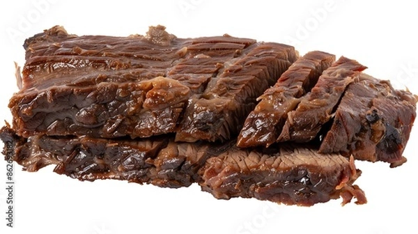 Fototapeta Beef brisket, slow cooked and succulent, detailed and isolated, provided , suitable for BBQ joints or slow cooking recipes