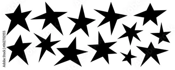 Fototapeta Set of trendy irregular black stars. Simple funky groovy abstract shapes.