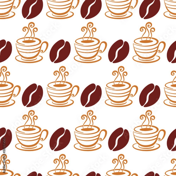 Obraz Vector seamless pattern with coffee beans and cup, isolated on w