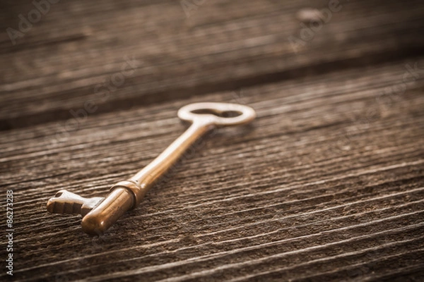 Obraz Old Brass Skeleton Key on Dark Rustic Barnwood