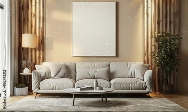 Obraz Elegant living room with a blank canvas on the wall
