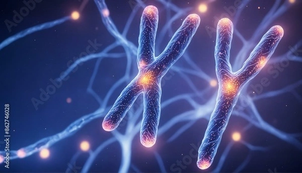 Fototapeta XY Chromosome, scientific study of cloning and genetic mutation, analysis of DNA sequence and gene evolution