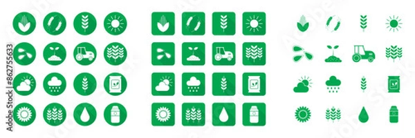 Fototapeta Agriculture icons set in three different style