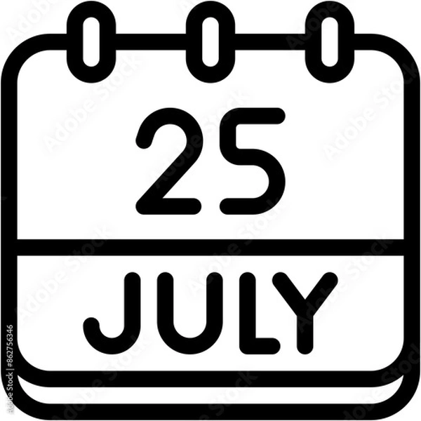 Fototapeta Vector Icon Calendar, july, twenty five, 25, calendar date, monthly calendar, time and date, month, schedule