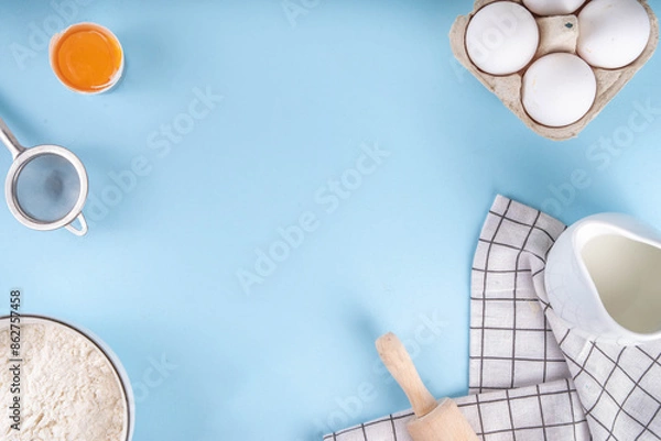 Fototapeta Empty space baking background with ingredients