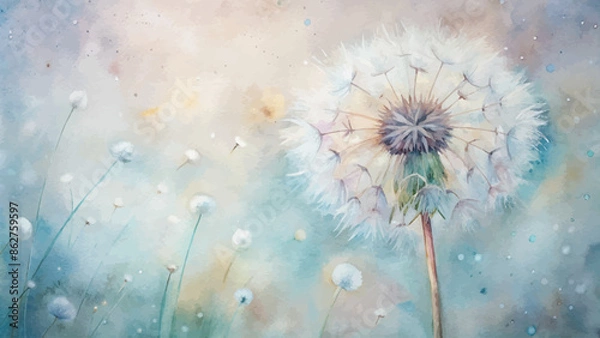 Obraz Soft dandelion feather watercolor background