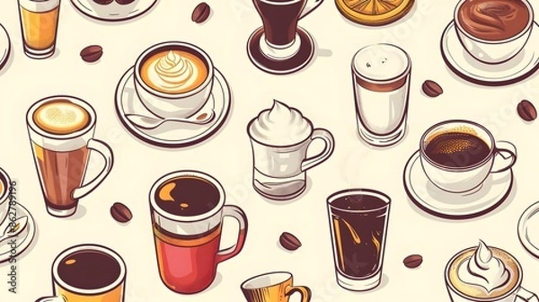 Fototapeta Coffee seamless pattern