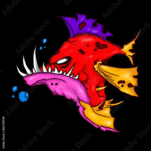 Obraz Deep ocean fish cartoon