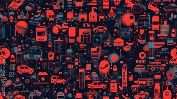 Fototapeta Abstract Cityscape in Red and Blue