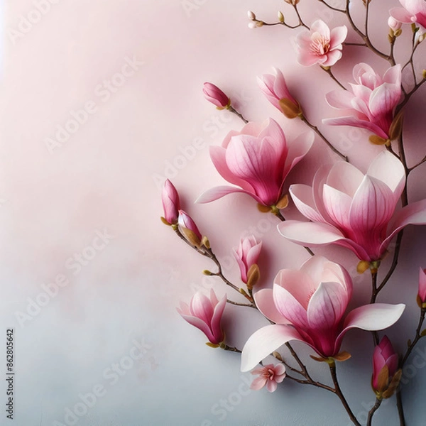 Fototapeta Magnolia flower isolated on a light colored background