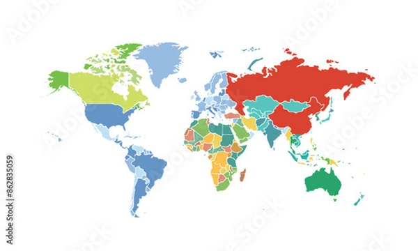Fototapeta Map of world isolated modern colorful style. for website layouts, background, education, precise, customizable, Travel worldwide, map silhouette backdrop, earth geography, political, reports.
