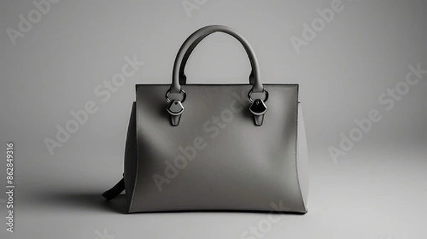 Fototapeta Beautiful trendy smooth youth women's handbag in gray color on a studio background.