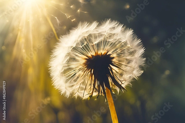 Fototapeta Close-up of a delicate dandelion seed head with soft, blurred background