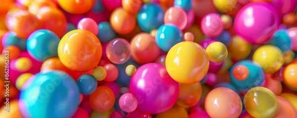 Fototapeta Vibrant colorful balls of different sizes creating a playful and joyful atmosphere