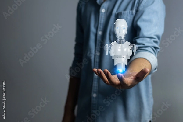 Obraz human finger and robot future communication technology