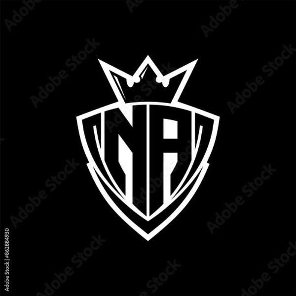 Obraz NA Letter logo with sharp triangle shield shape with crown inside white outline on black background template design