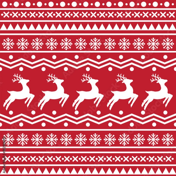 Fototapeta Seamless Scandinavian pattern for Christmas and New Year for winter hat, ugly sweater, jumper, paper or other designs.