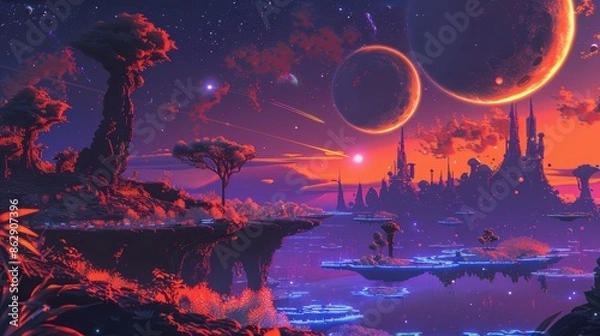 Fototapeta Alien Planet with Floating Islands