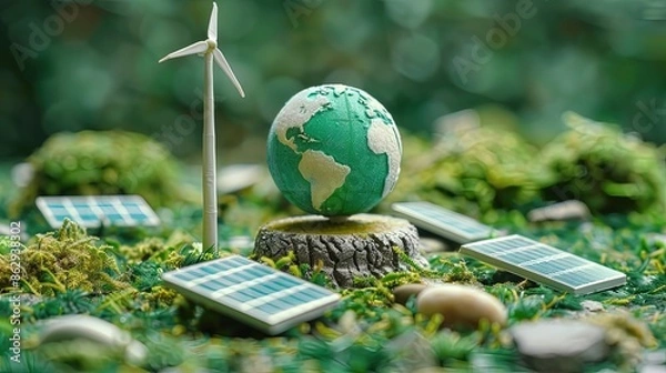 Fototapeta Sustainable Future: Vision of Eco-Friendly Innovations on World Environment Day, Embracing Solar and Wind Power for a Greener Tomorrow