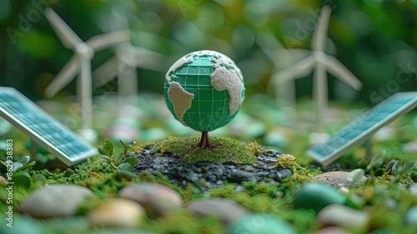Fototapeta Sustainable Future: Vision of Eco-Friendly Innovations on World Environment Day, Embracing Solar and Wind Power for a Greener Tomorrow