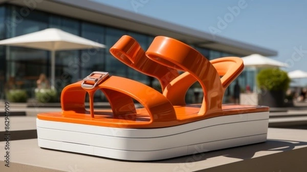 Fototapeta Orange Platform Sandals with White Platform