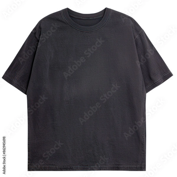 Fototapeta PNG Oversized Washed Out Black Blank Heavyweight Cotton T-shirt Mockup Isolated On Transparent Background