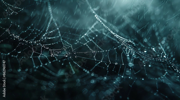 Fototapeta Spider Web close up in darkness