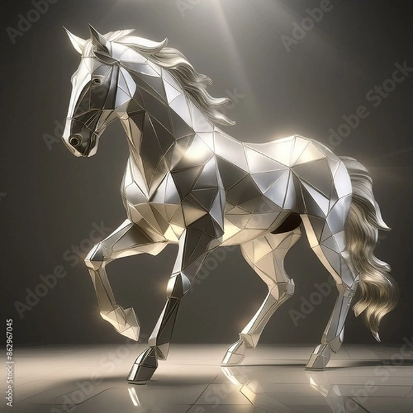 Obraz Cheval géométrique argenté