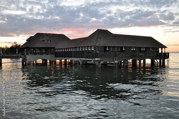 Obraz Stadt Rorschach - Abendstimmung am Bodensee mit öffentlichem Badehaus