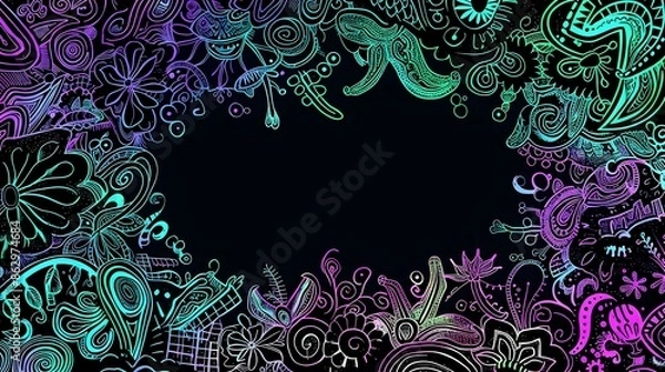 Fototapeta Ornate Doodle Page Print Border Design with Vibrant Cyber Monday Aesthetic