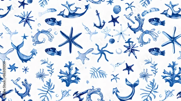 Fototapeta Sea life collection pattern
