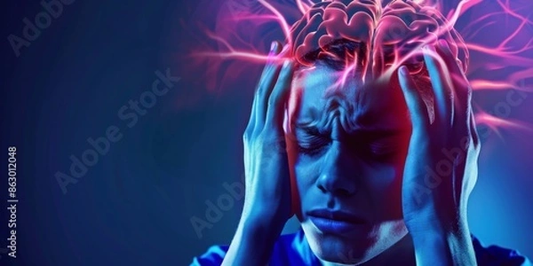 Obraz Headache wireframe human head, migraine headache problem, low