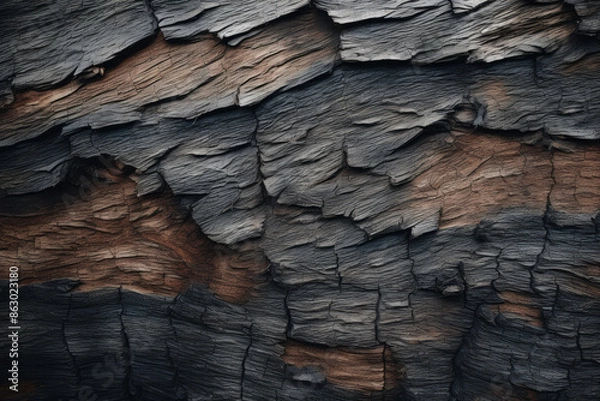 Fototapeta Processed collage of old black tree bark surface texture. Background for banner, backdrop