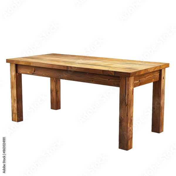 Fototapeta Wooden modern table isolated on white background. Kitchen dining table, front view.