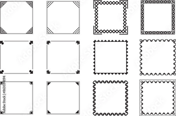Obraz Set of 12 Square desorative frames, vector square frames,. 
