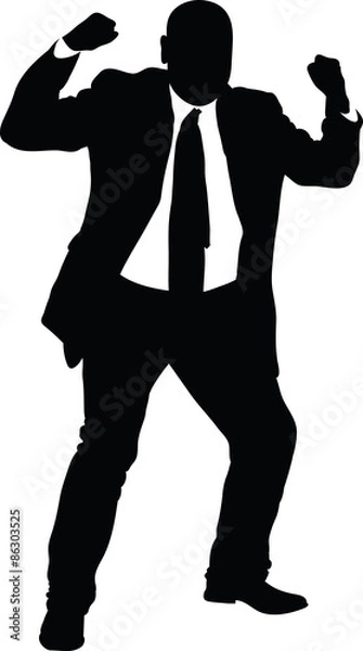 Obraz A silhouette of an expressive, angry businessman in a suit making fists out of frustration. 