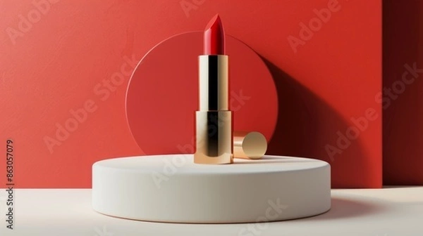 Obraz round podium with lipstick for ads