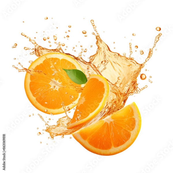 Fototapeta Fresh orange juice splash isolated on transparent or white background, png