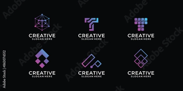 Fototapeta Free vector gradient technology logo template collection