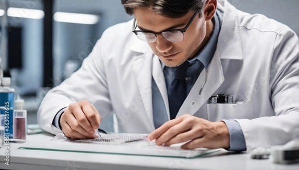 Fototapeta cropped view of genetic consultant doing dna test in lab